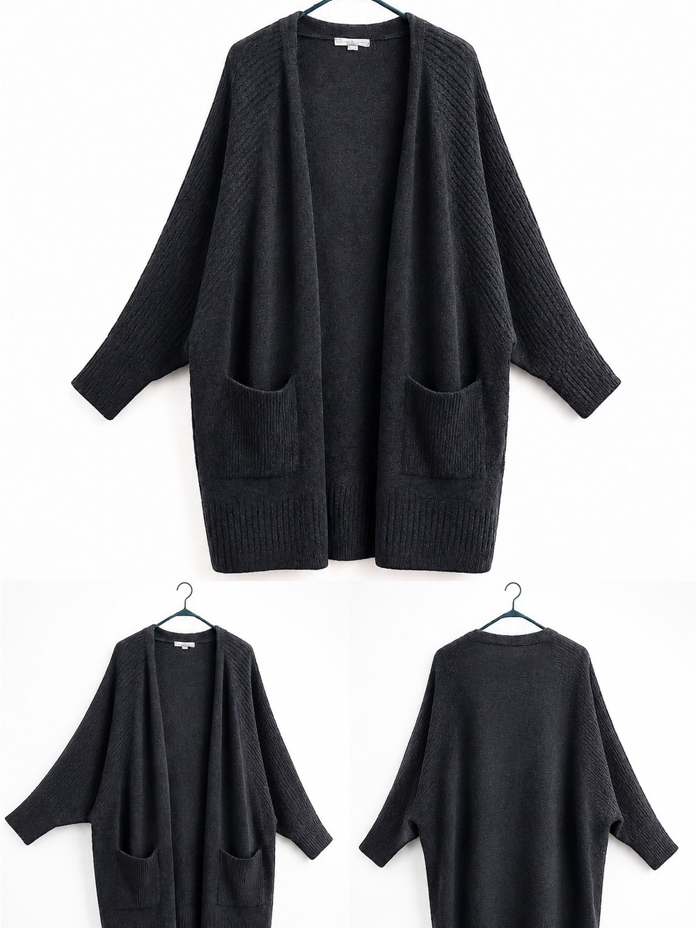 Camber & Grace Black Cozy Batwing Open Front Cardigan | Soft Oversized | Size OS